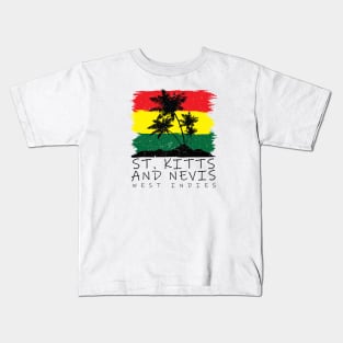 St Kitts and Nevis National Colors with Palm Silhouette Kids T-Shirt